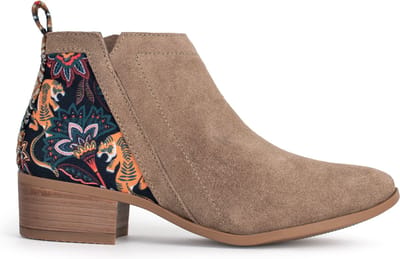 Inkkas, Yuuki Bootie, Dames, Enkellaars, Suede, Natuur Print, Rubberzool, Maat 37