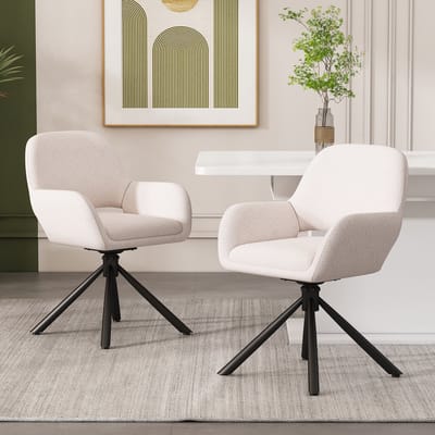 Sweiko Eetkamerstoel, Draaibaar, Sherpa stof, 2-delige set, met armleuningen, modern en minimalistisch, comfortabel en mooi, Wit