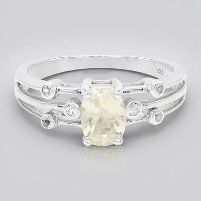 Cavill - Zilveren ring 925 Sterling met 0,65ct antiek geslepen Orthoklaas en 6 witte Topaas 0,066ct - Elegante damesring maat 17