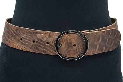 Dames riem bruin - Brede leren riem 5 cm met krokoprint - Leer - Brede riem - Casual - Maat 85