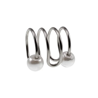Minimalistische Ear Cuff Oorbel met Witte Glasparels, 4-Rijgen RVS Oorsieraad 13x13mm, Zonder Gaatje - Handgemaakt