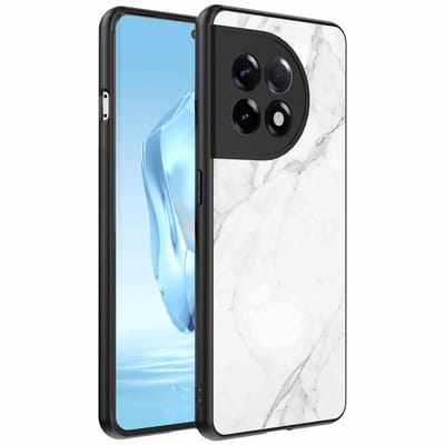 Geschikt voor OnePlus 12 Telefoonhoesje met Wit Marmer Opdruk - TPU Backcover Case White Marble Design - Zwart - Smartphonica geschikt voor OnePlus 12