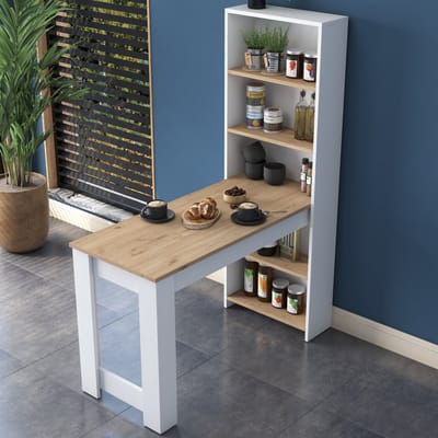 Asir Keukentafel met kast | 100% Melaminegecoat | 53,8 x 120 x 153,6 | Kleur: Walnootwit