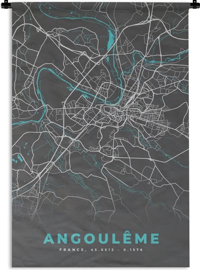 Wandkleed - Wanddoek - Stadskaart - Plattegrond - Angoulême - Frankrijk - Kaart - 120x180 cm - Wandtapijt