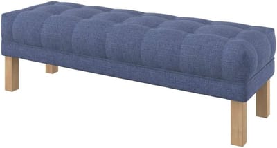 Gestoffeerd Zitbankje - Voetenbankje met Knoopen - Woonkamer Meubel - Vlekbestendige Stof - 140 cm Breed - Naturel Blauw