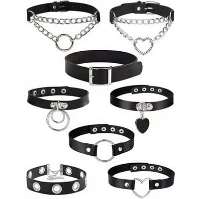 8 Stuks Punk Gotische Kettingen, Met Studs Versierde Kettingen, Y2K Stijl Kettingen, Perfect Voor Halloween En Nieuwjaarsfeesten gray
