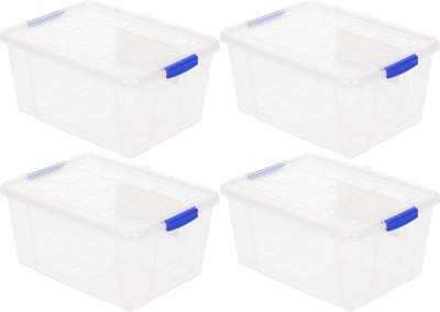 5x Opslagbakken/organizers met deksel 16 liter 40 cm transparant - Opbergbakken - Organizers/opbergbakken - Woonkamer/badkamer spullen opruimen