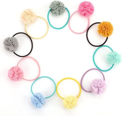20 Stuks Haarbanden met Bloemen en Pompoms voor Meisjes en Baby's - Fluffy Ponytail Holders en Haarclips voor Kinderen en Vrouwen