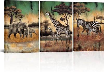 Canvas Wanddecoratie Set - Muurprints Dieren - Woonkamer Decoratie - 3 Delig Framed - 60x40cm - Multicolor