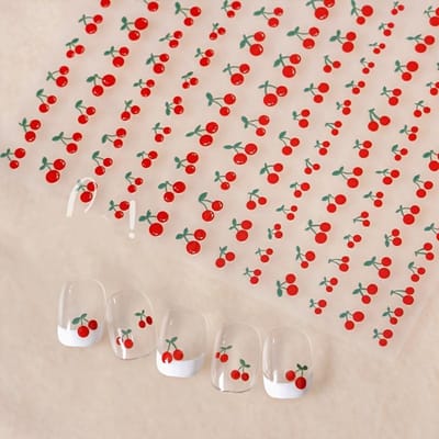Kers Charme Nail Art Stickers, Kawaii Fruit Design Nail Transfer Decals, DIY Nail Art Decoratieve Sliders voor Nail Art Decoratie red