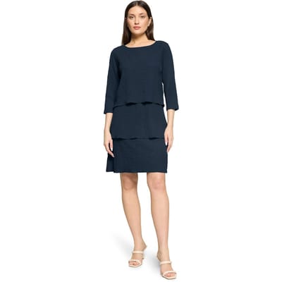 Elegante strokenjurk met schulpzoom - donkerblauw - Gr. 40 van Goldner Fashion
