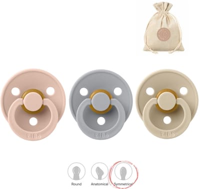 BIBS fopspenen symmetrisch - maat 1 (0-6 maanden) - blush, vanilla, cloud + Bolletoet zakje