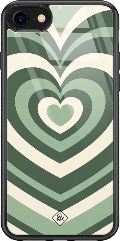 Casimoda® hoesje - Geschikt voor iPhone SE (2020) - Hart Swirl Groen - Luxe Hard Case Zwart - Backcover telefoonhoesje - Groen