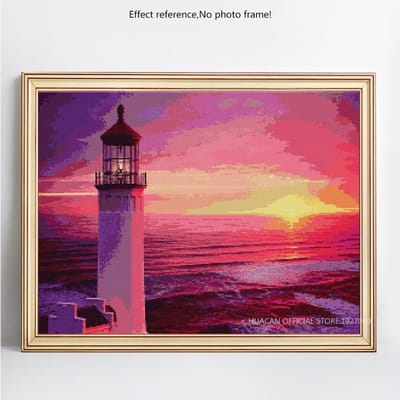 Broderie diamant panoramique phare rond complet 5D bricolage peinture diamant point de croix 20X30CM pink