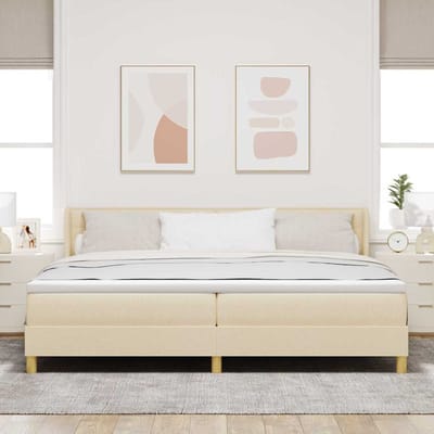 vidaXL - Boxspring - bed - met - matras - met - hoofdeinde - Crème - 200 - x - 200 - cm - Stof