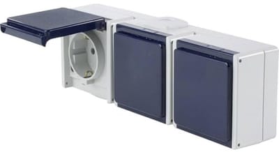3-Fach Aufputz-Steckdose voor 2,5 mm² - DREI leidinginvoeren, IP54, grijs