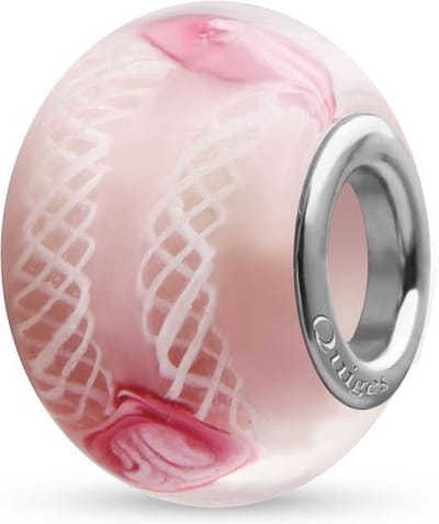 Quiges - Glazen - Kraal - Bedels - Beads Roze Rozen en Witte Slingers Past op alle bekende merken armband NG2034
