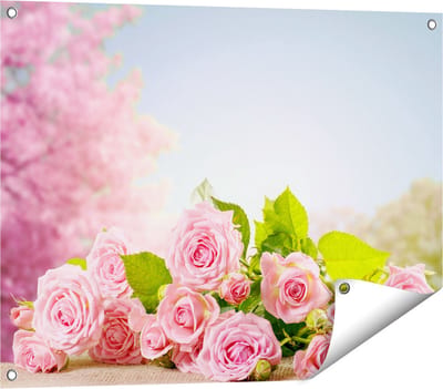 Gards Tuinposter Boeket Roze Rozen Bloemen - 80x60 cm - Tuindoek - Tuindecoratie - Wanddecoratie buiten - Tuinschilderij