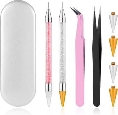 Strass Applicator Set: Tweekoppige Plukkers, Wastips en Pincetten voor Nagelkunst