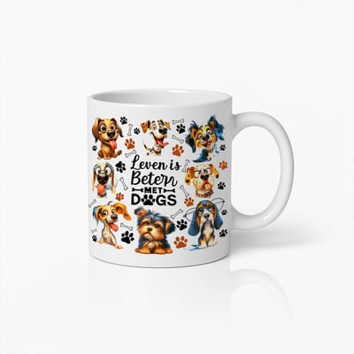 Leven is Beter met Honden Mok – Schattige Puppy Koffiebeker – Perfect Cadeau voor Hondenliefhebbers