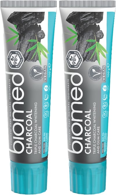 BIOMED Charcoal - Tandpasta - Witte tanden, Actieve kool, Fluoride vrij, 2-pack