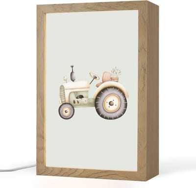 Nachtlampje 20x30 cm - Kinder lampje - Vintage - Tractor - Pastel - Tafellamp kinderkamer - Slaapkamer lamp - Bedlamp kinderen - Kinderlampje stopcontact - Wandlamp babykamer - Nachtlampjes
