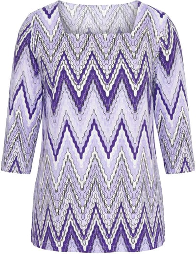 Angel of Style - Dames - T-shirt A-lijn zigzagpatroon carréhals - Sering - Maat 42