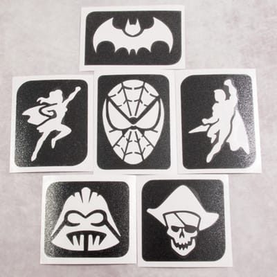 Temporary tattoo stencil set/ sjablonen glitter tattoos Superhelden/ hero