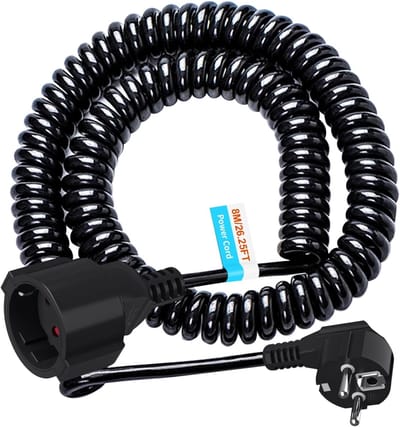 Spiraalkabel Verlengsnoer - Rekbare Kabel - Stroom Uitbreiden - Compact Opbergbaar - 125 tot 8m - Zwart