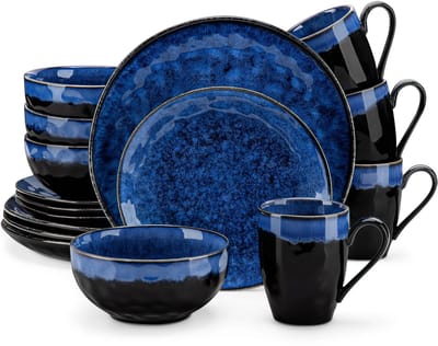 Betaalbare Goederen® Blauw - 16-delig - Bloembladpatroom - Porselein - Borden - Bordenset - Serviesset 6 Persoons - Borden Set