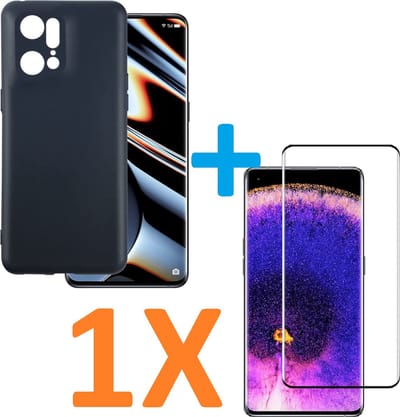 Soft TPU Zwart hoesje Silicone Case + 1 stuk Full Glas Screenprotector Geschikt voor: Oppo Find X5 pro