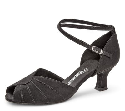 Dames Latin Dansschoenen - Diamant 027 - 064 - 040 - Duurzaam zwart synthetisch nubuck - Eco vriendelijk - Ademend - Vocht absorberend - Suede zool - 5cm Latino hak - Dubbele enkelbandjes - Latin, Tango, Salsa, Bachata - Diamant - Zwart - 39.5