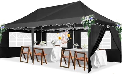 Linkforu - Tuinpaviljoen met 6 UItneembare Zijwanden - Pop-Up Luifel - Waterdichte Partytent - Feesttent – UV Beschermd - 3x6 Mtr. - Zwart