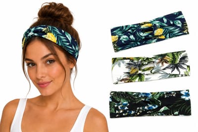 Dames Haarbanden Set van 3 – Tropische & Gebloemde Boho Haarbanden met Twist Knoop – Rekbare Hoofdbanden voor Vrouwen & Tieners
