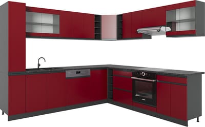 Vicco Hoekkeuken R-Line, Rood/Antraciet, 277 x 257 cm J-vorm, zonder werkblad