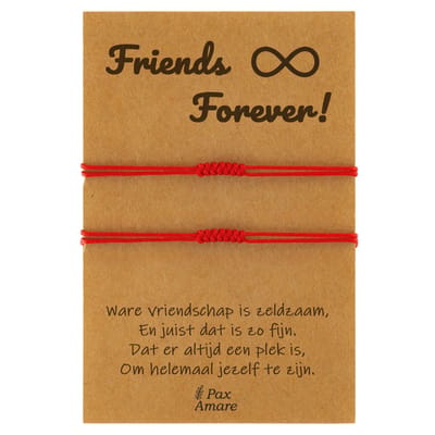 Vriendschapsarmbandjes voor 2 " Friends Forever ∞" - Rode Draad - BFF Armbandjes met Persoonlijk Cadeau Kaartje - Rood - Elastisch Verstelbaar - Pax Amare