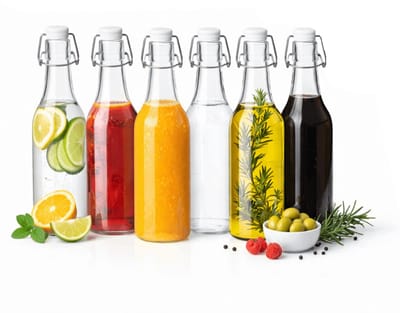 Glazen beugelflessen 1L (6 stuks) - 1 Liter per Fles- Glazen Fles met Beugelsluiting - Waterfles Glas - Beugelflessen - Weckfles - Inmaakfles - Sapfles - Italiaans Glas - Beugelfles - Transparant