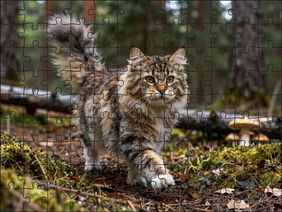 Puzzel Noorse boskat in het bos | 120 stukjes | Dierenpuzzel | Kattenpuzzel