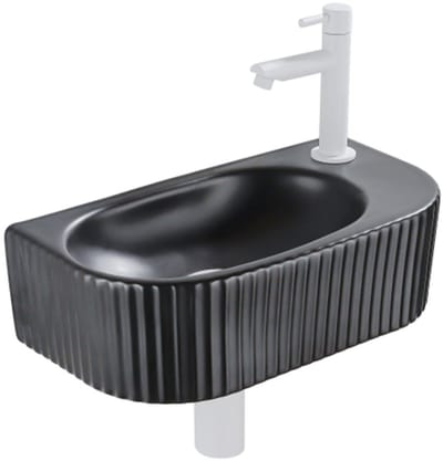 QeramiQ Fuente fonteinset – halfrond – 40x21.5x12 cm – kraangat rechts – mat witte kraan – geribbeld