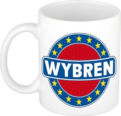 Bellatio Decorations - Wybren voornaam - koffiemok - beker - wit/blauw - 300 ml - Cadeau - Heren - Collega - Vaderdag - Verjaardag
