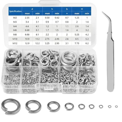 Dailygoods - Veerringen Set 141 Stuks, Roestvrijstalen Borgringen M2/M3/M4/M6/M8/M10/M12 met Opbergdoos en Pincet, Spring Sluitringen voor Schroeven, Machines en Reparaties