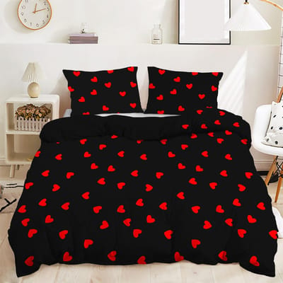 3-delige Beddengoedset met Ritssluiting Rood Hart Dekbedovertrek Queen Liefde Hart Patroon Wit Dekbedovertrek Set Schattige Print AU Single(140x210cm)