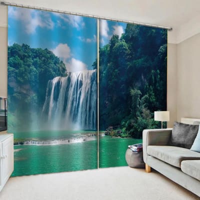 Aangepaste Natuurlijk Boslandschap Raamgordijnen, Watervalgordijnen voor Woonkamer, Keuken, Slaapkamer Decoratieve Behandelingen 100W160H(CM)40x63in&Grommet Top black
