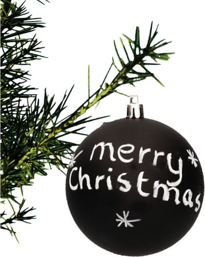 Kerstbal - Merry Christmas - krijt/krijtbord kerstbal - 8 cm - kunststof - beschrijfbaar
