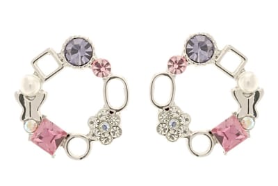 Behave® oorbellen stekers rond zilverkleur met roze paarse steen 1,5 cm – kleurrijk design