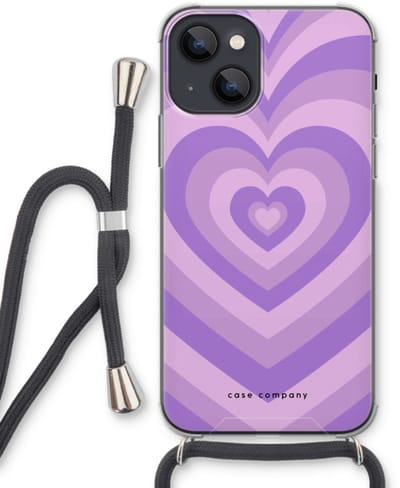 Case Company® - Hoesje met koord geschikt voor iPhone 13 mini hoesje met Koord - Hart Paars - Telefoonhoesje met Zwart Koord - Bescherming aan alle Kanten en Over de Schermrand