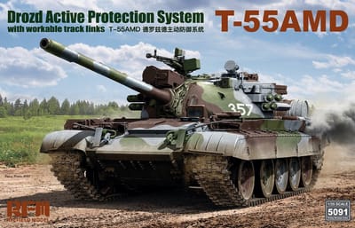 Rye Field Model Modelbouwpakket Militaire voertuigen - 5091 T-55AMD - Drozd APS w/workable track links Plastic - 1:35 - Modelbouw