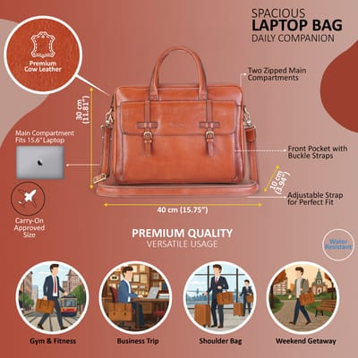 Echte leren laptoptas in bruin leer, schoudertas van Satchel Messenger - Belmont