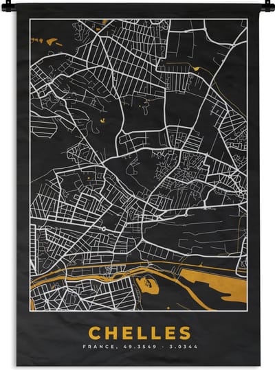 Wandkleed - Wanddoek - Frankrijk - Chelles - Stadskaart - Plattegrond - Kaart - 120x180 cm - Wandtapijt