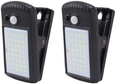 Dailygoody - Paraplulampen - Zonne-energie - IP65 waterdicht - Beveiligingslichten - Voor hek en muur - Set van 2 clips